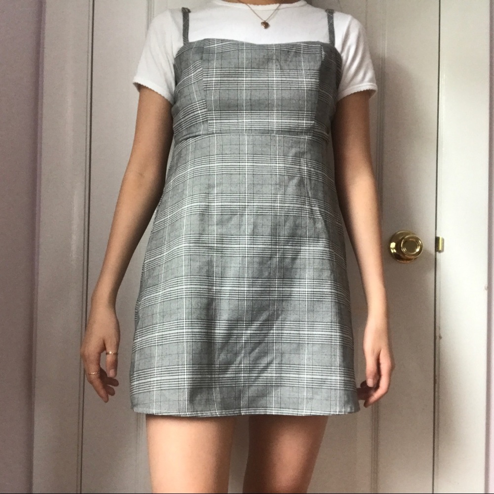 urban outfitters gray plaid mini strappy dress